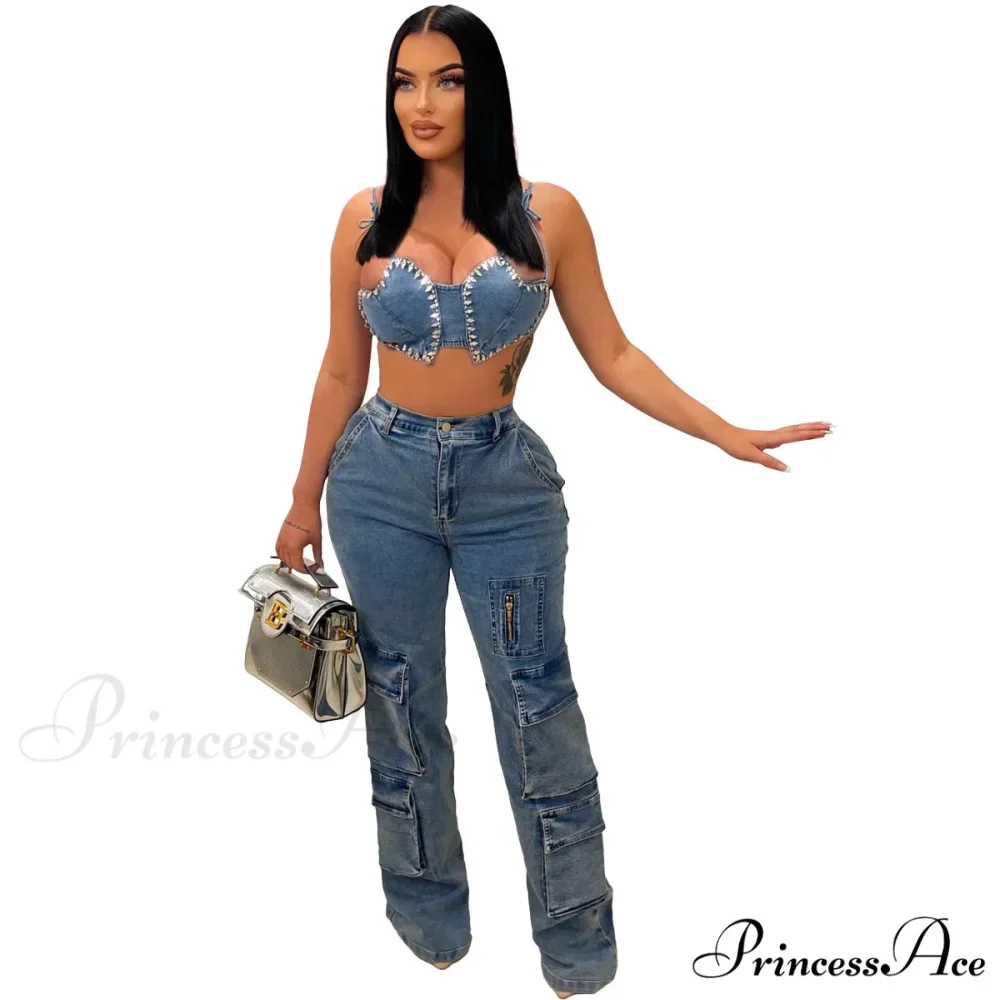 Baggy Pocket Denim Wide Leg High Waist Cargo Y2K Streetwear Fashion Denim 2024 Summer Clothes Jean - Image 2