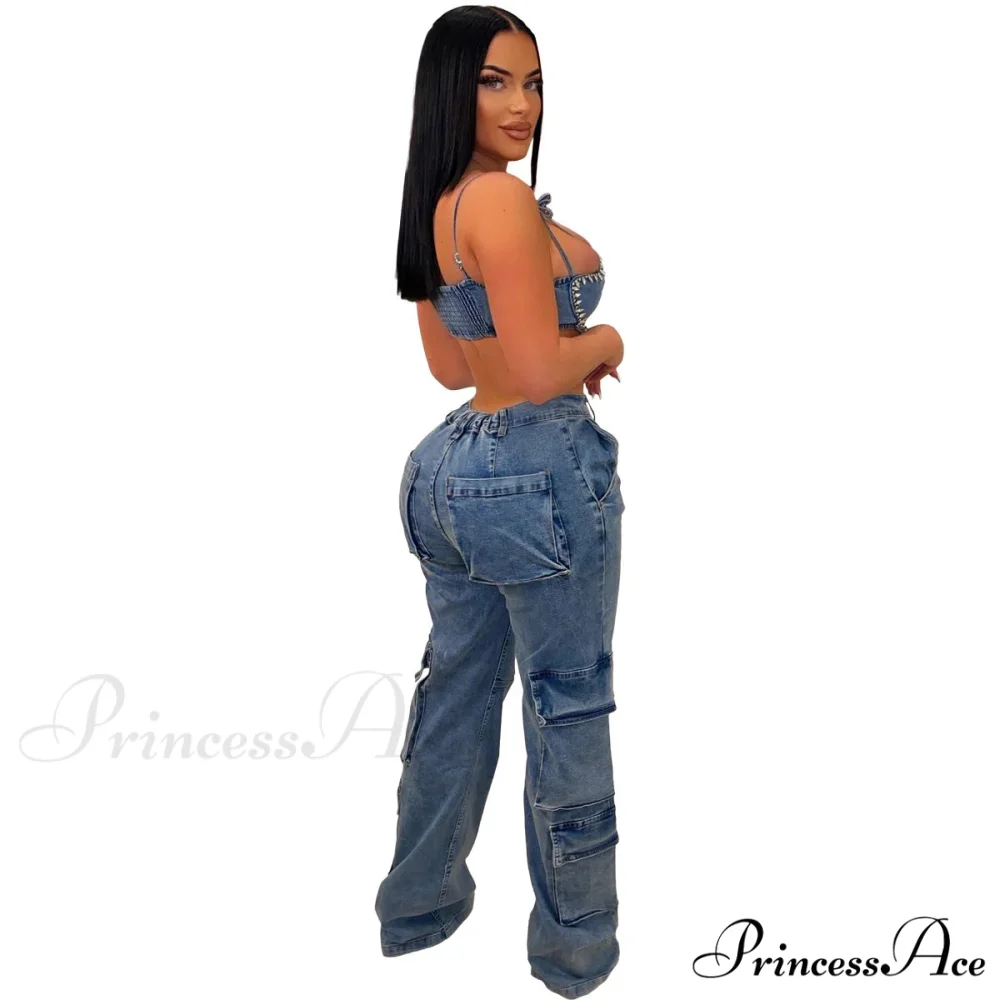 Baggy Pocket Denim Wide Leg High Waist Cargo Y2K Streetwear Fashion Denim 2024 Summer Clothes Jean - Image 3