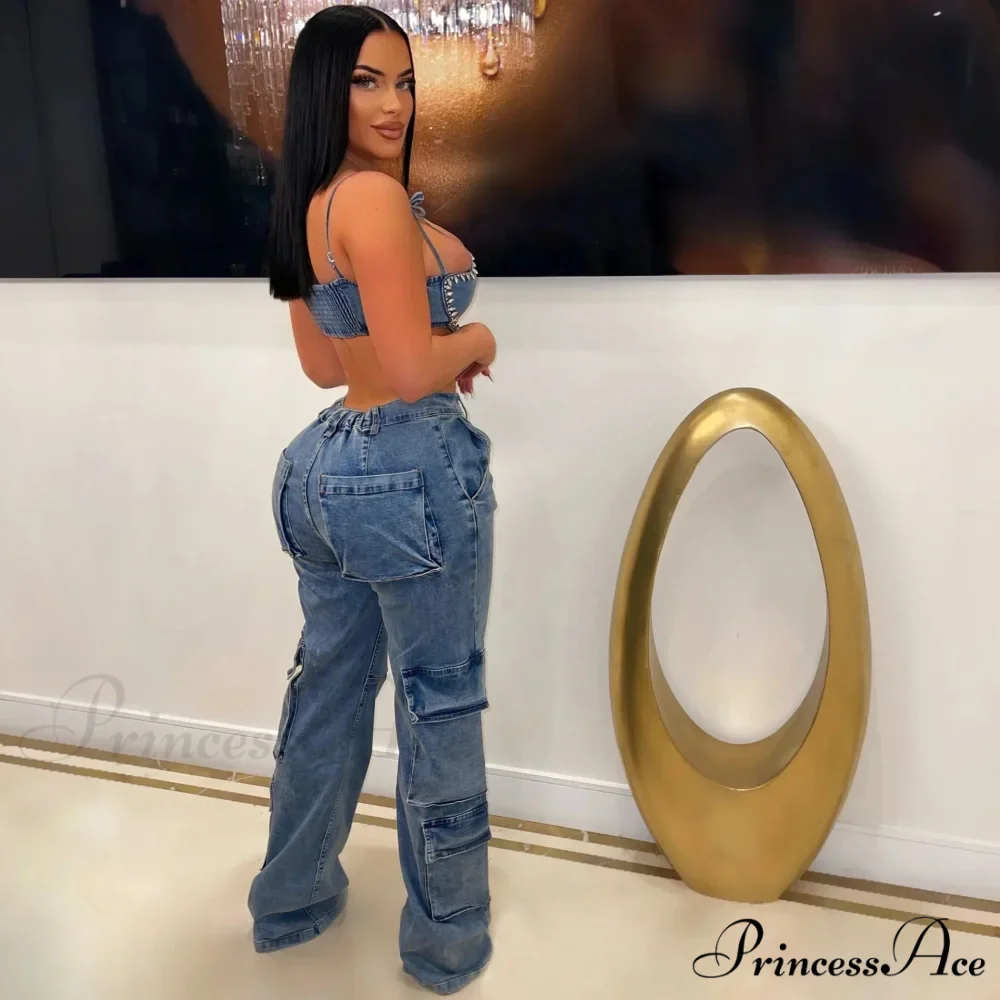 Baggy Pocket Denim Wide Leg High Waist Cargo Y2K Streetwear Fashion Denim 2024 Summer Clothes Jean - Image 4