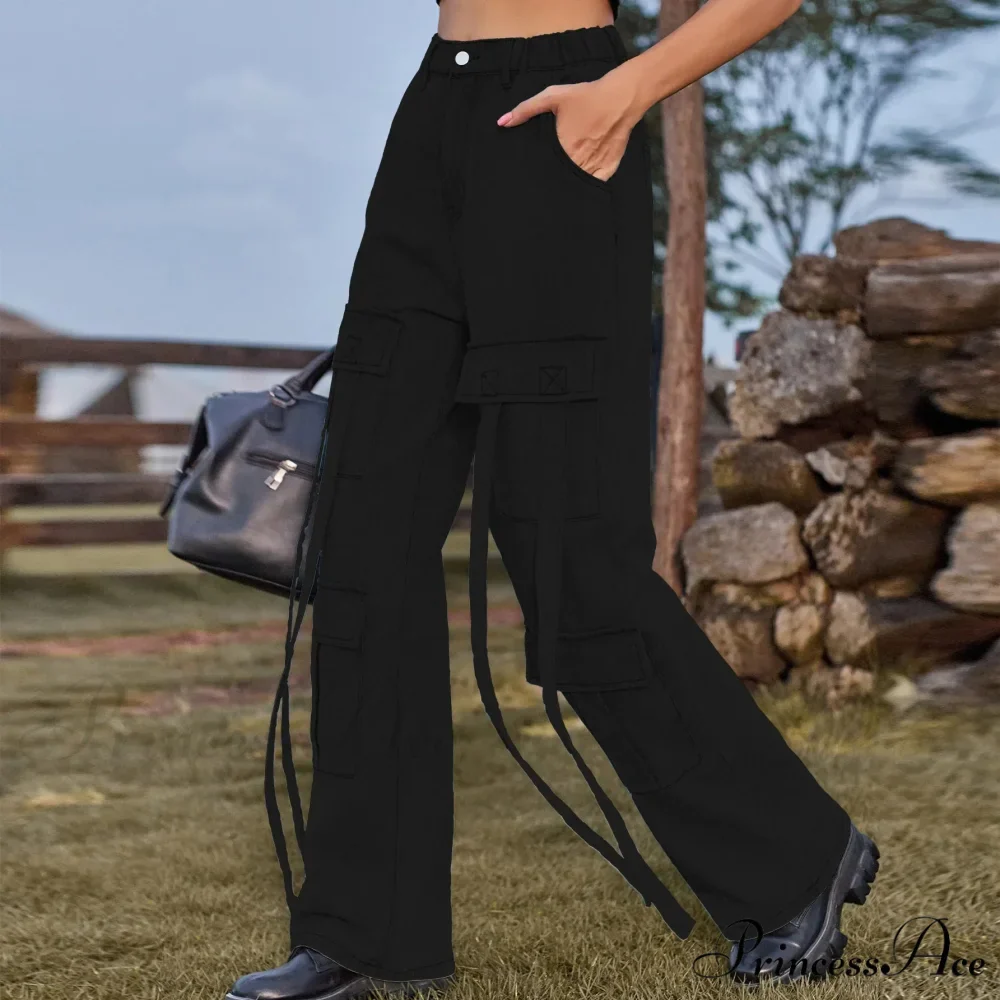 90s Streetwear Blue Cargo Casual Big Pockets Overalls High Waist Straight Denim Jean - Image 3