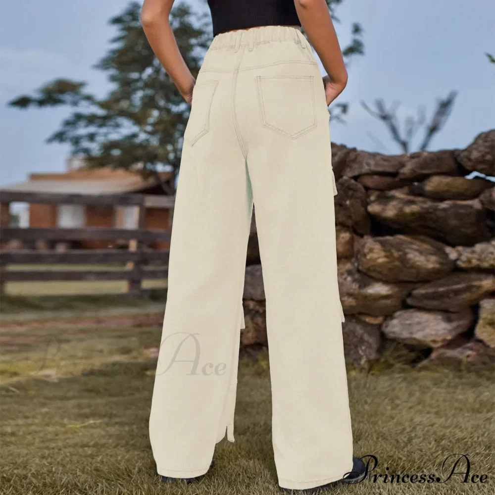 90s Streetwear Blue Cargo Casual Big Pockets Overalls High Waist Straight Denim Jean - Image 7
