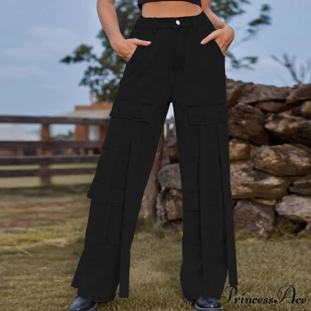 90s Streetwear Blue Cargo Casual Big Pockets Overalls High Waist Straight Denim Jean - Image 8