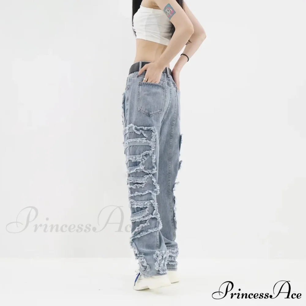 2024 Streetwear Stacked Clothing Y2K Baggy Ripped Hip Hop Straight Vintage Denim Jean - Image 3