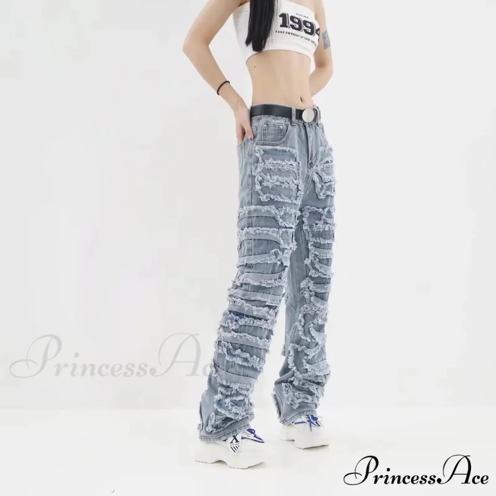 2024 Streetwear Stacked Clothing Y2K Baggy Ripped Hip Hop Straight Vintage Denim Jean - Image 4