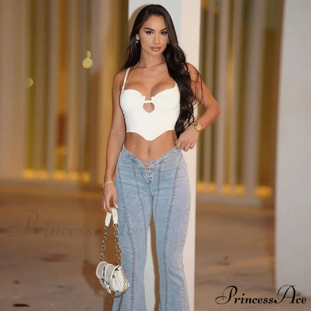Bandage Skinny Flared High Waist Open Split Vintage Bottoms 2024 Autumn Fashion Y2K Streetwear Jean - Image 2