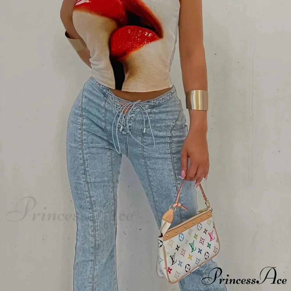 Bandage Skinny Flared High Waist Open Split Vintage Bottoms 2024 Autumn Fashion Y2K Streetwear Jean - Image 4