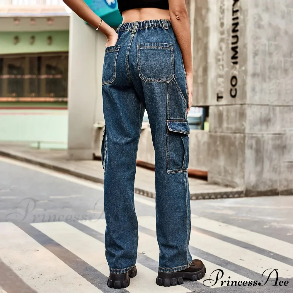 Vintage Streetwear High Waist Women American Fashion Blue Wide Leg Trouser Female Baggy Straight Denim Jean - Image 2