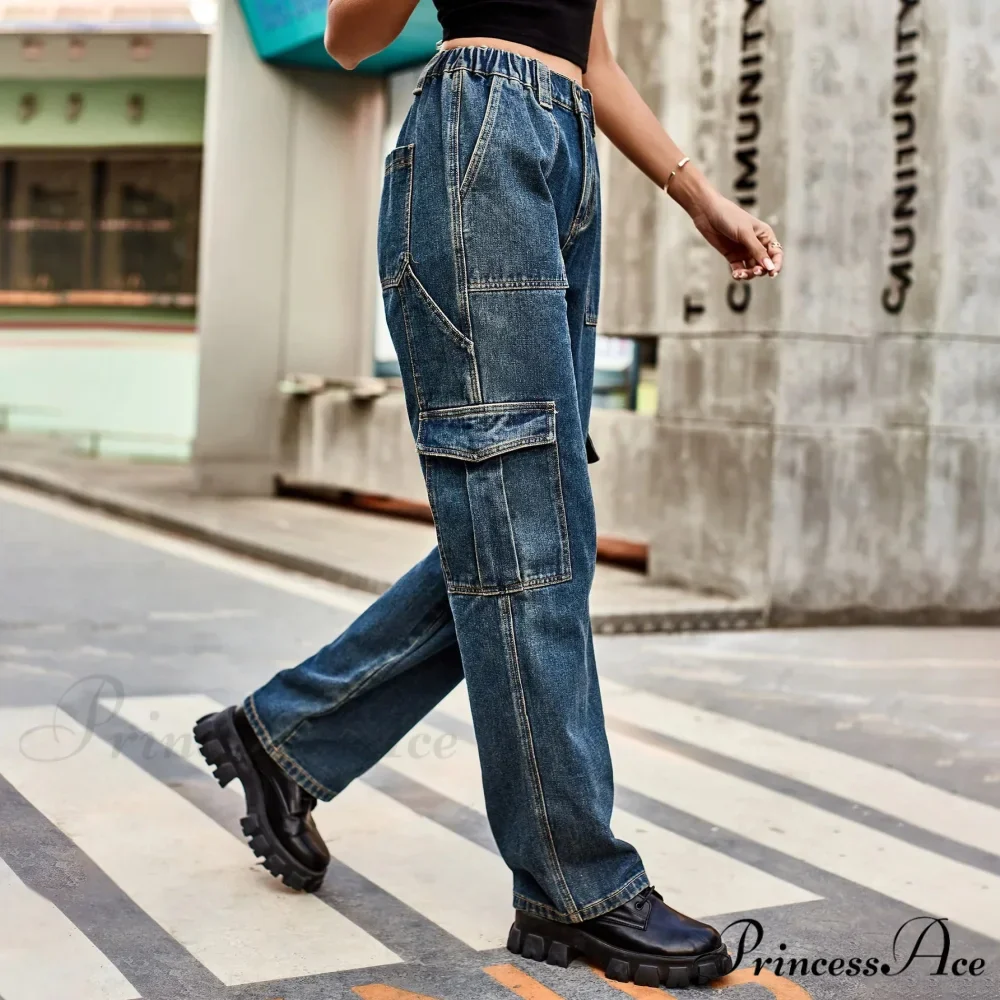 Vintage Streetwear High Waist Women American Fashion Blue Wide Leg Trouser Female Baggy Straight Denim Jean - Image 3