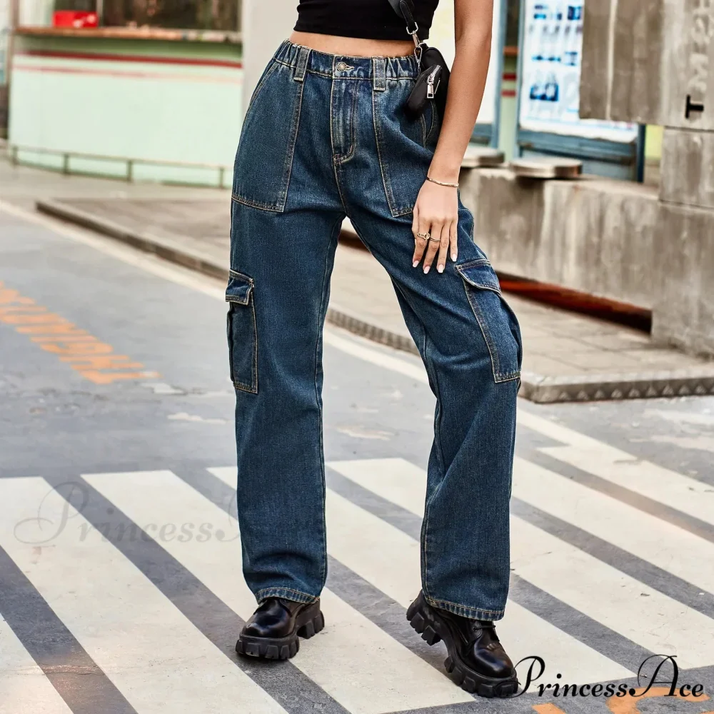 Vintage Streetwear High Waist Women American Fashion Blue Wide Leg Trouser Female Baggy Straight Denim Jean - Image 5
