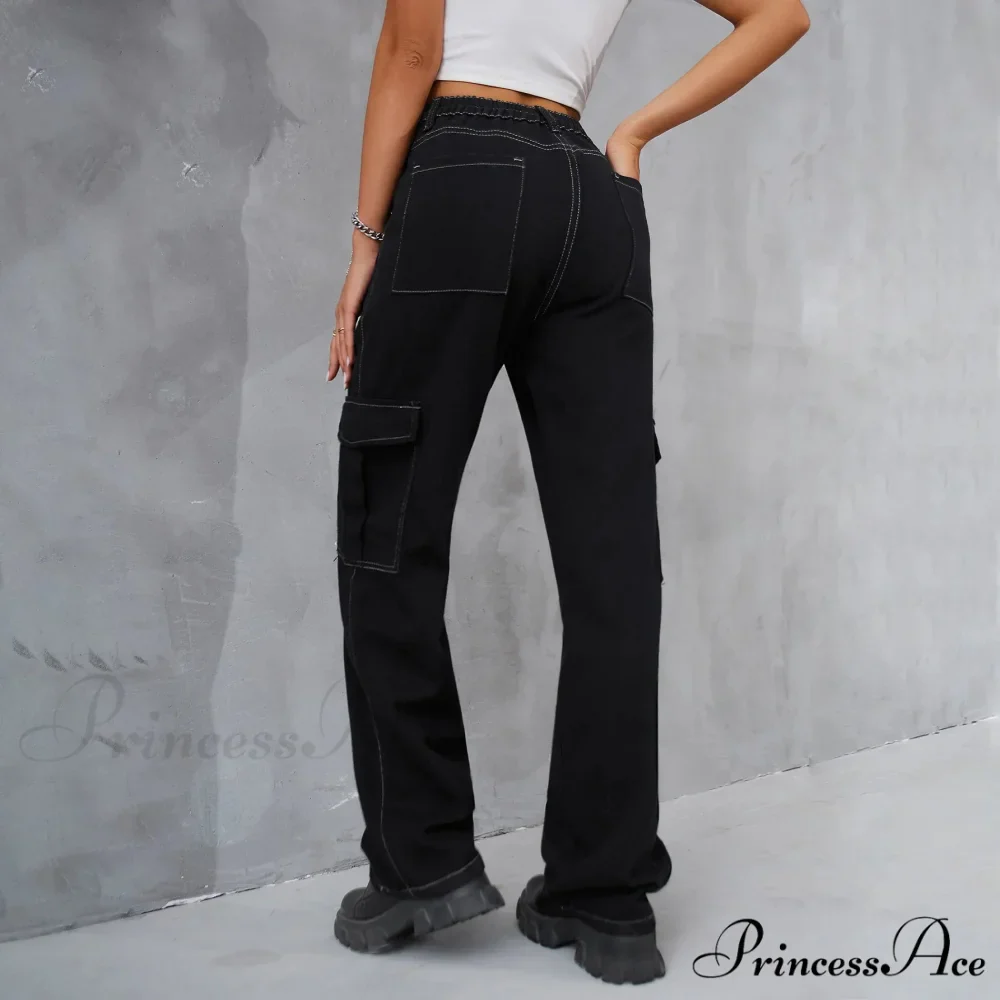 2024 Vintage Baggy Wide Leg Streetwear Straight Denim Pockets Cargo Jean - Image 3