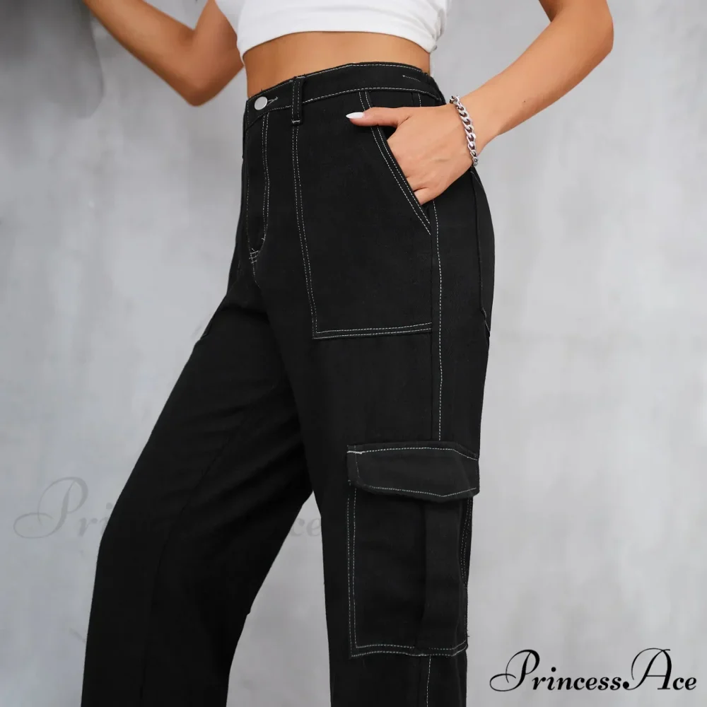 2024 Vintage Baggy Wide Leg Streetwear Straight Denim Pockets Cargo Jean - Image 5