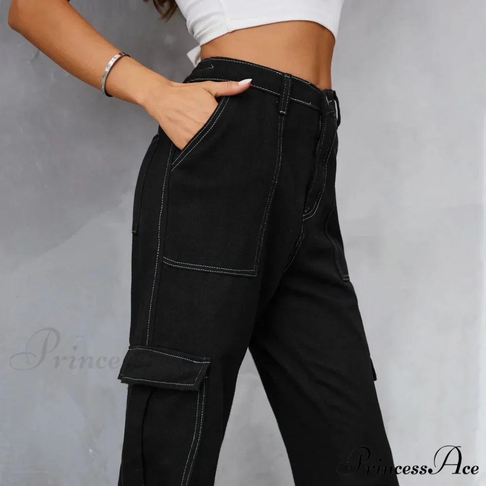 2024 Vintage Baggy Wide Leg Streetwear Straight Denim Pockets Cargo Jean - Image 6