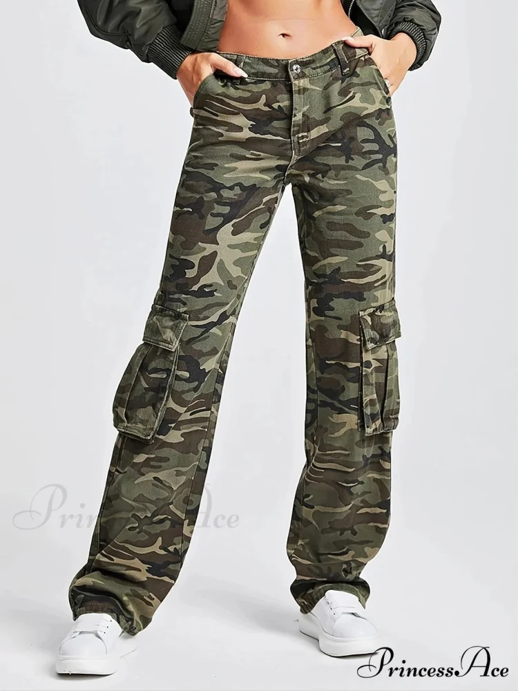 2024 Camouflage Women's Cargo High Wist Vintage Baggy Denim Straight Casual Fashion Jean - Image 3