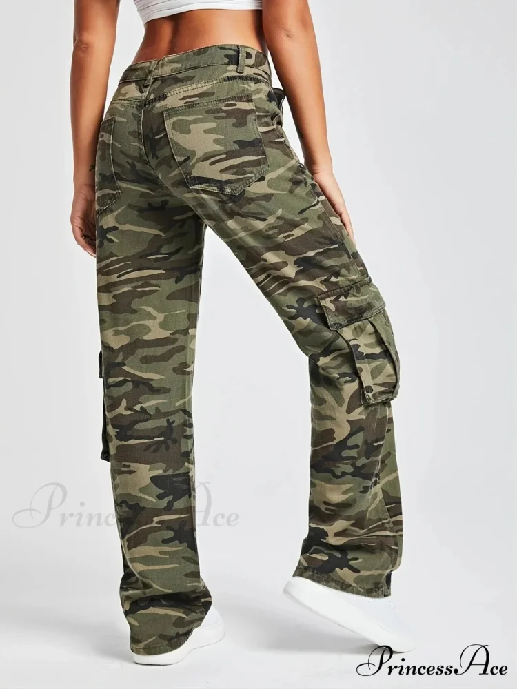 2024 Camouflage Women's Cargo High Wist Vintage Baggy Denim Straight Casual Fashion Jean - Image 4