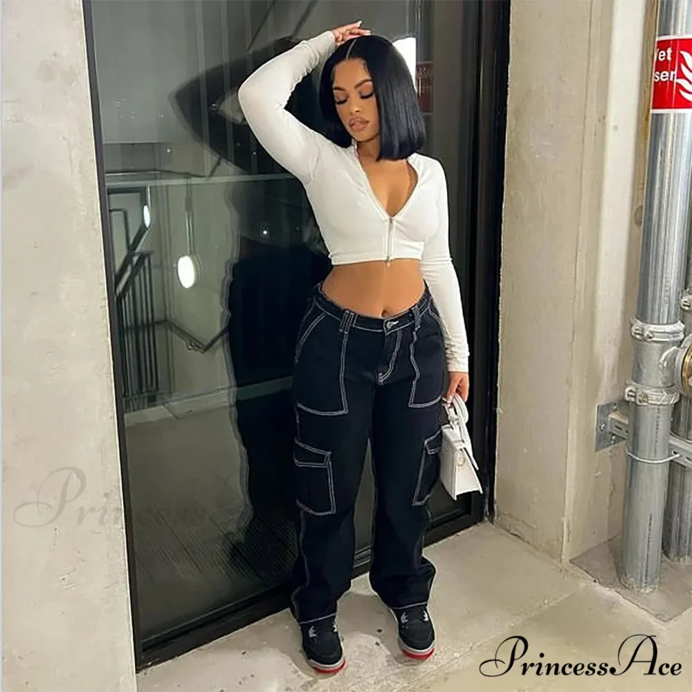 2024 High Waist Elastic Loose Black Comfortable For Casual Fashion Female Baggy Denim Jean - Image 3