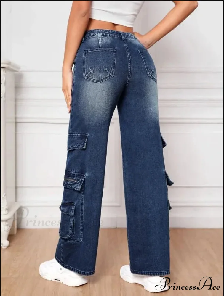 Fashion Multi Pocket Women's High Waist Y2K Loose Cargo Denim Wide Leg Casual Clothing 2024 Fall New S-2XL Jean - Image 4