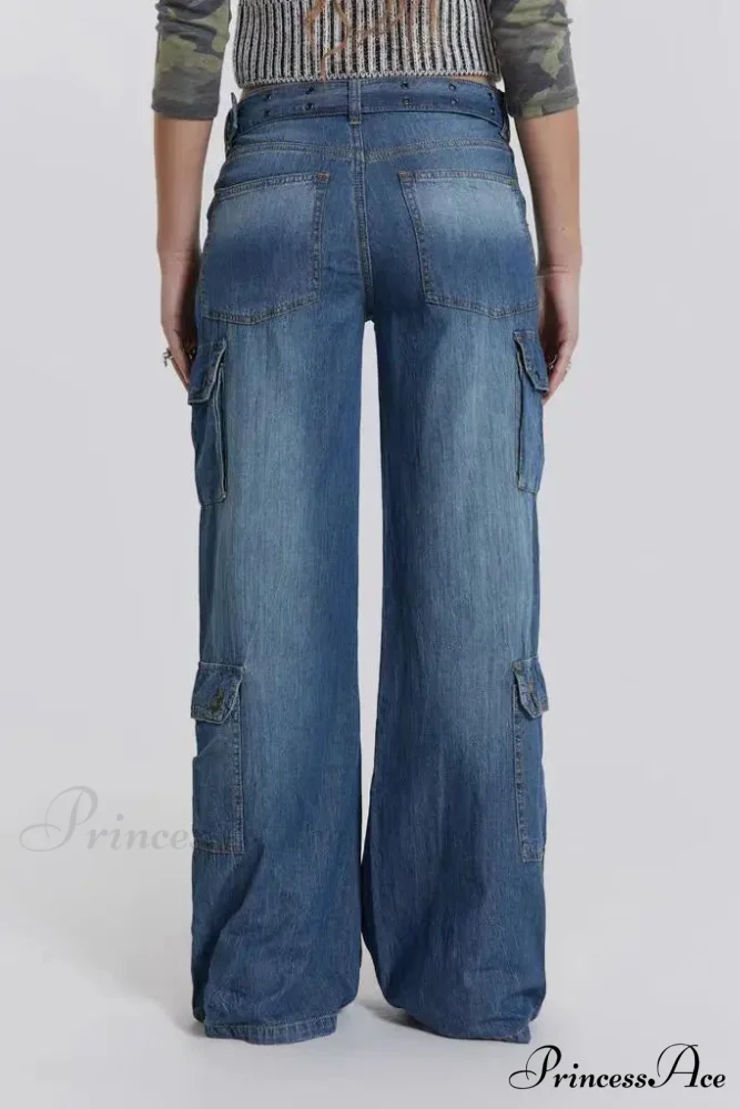 Wide Leg High Waist Patchwork Baggy Cargo Streetwear Y2k Vintage Denim Jean Stylish Loose High Waist Solid Color Casual Wild Wide Leg Multi Pockets Jean 2024 New Skinny Elastic Denim High-Waisted European American Style Pack Hip Pencil Jean - Image 5