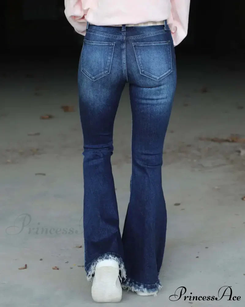 High Waist Flare Women's Pocket Casual Boot-cut Trouser Straight Slim-fit Flared Jean - Image 5