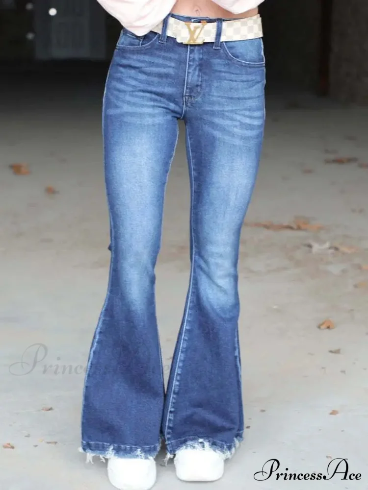 High Waist Flare Women's Pocket Casual Boot-cut Trouser Straight Slim-fit Flared Jean - Image 6