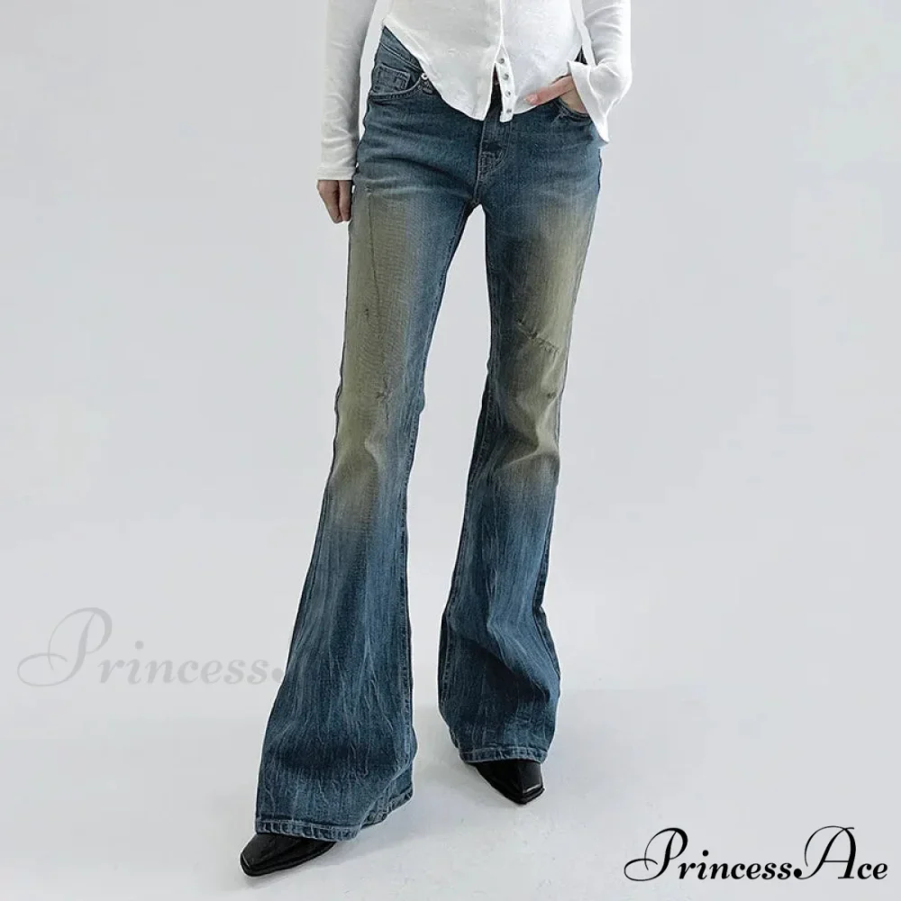 Vintage Denim Flare For Women Fashion Streetwear High Waist Hit Color Slim Female Autumn 2024 Jean - Image 2