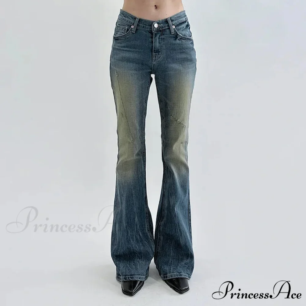 Vintage Denim Flare For Women Fashion Streetwear High Waist Hit Color Slim Female Autumn 2024 Jean - Image 3