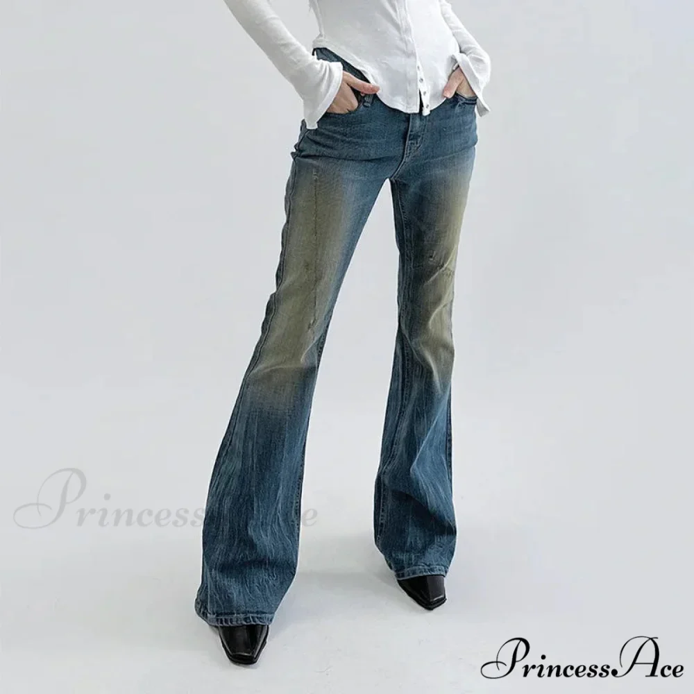 Vintage Denim Flare For Women Fashion Streetwear High Waist Hit Color Slim Female Autumn 2024 Jean - Image 4