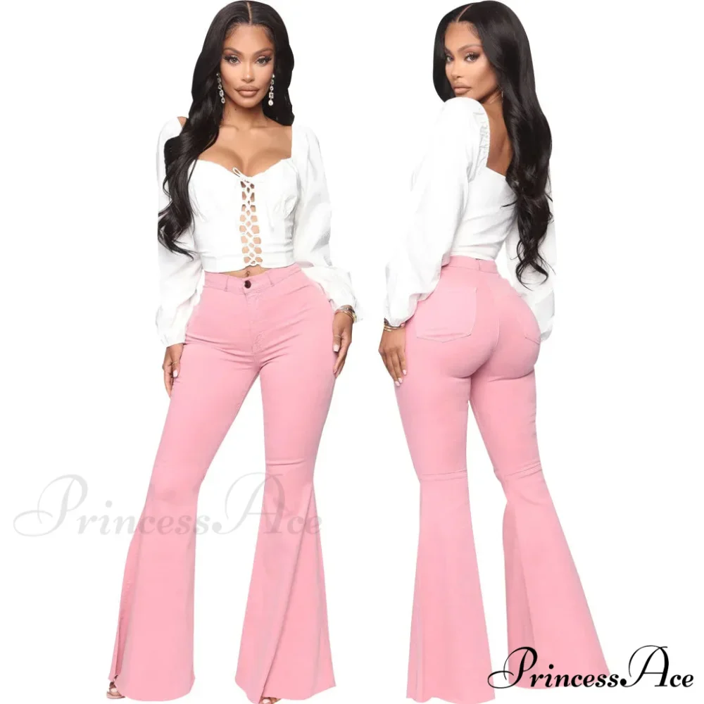 Stretch Slim Flare for Women Pink Bell Bottom 2024 High Waist Skinny Boot-cut Denim Woman Jean - Image 12