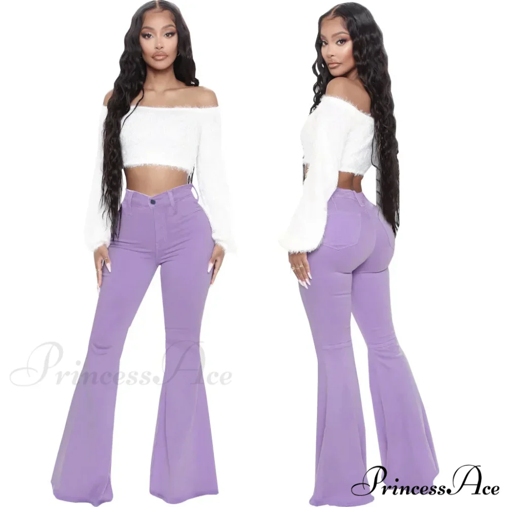 Stretch Slim Flare for Women Pink Bell Bottom 2024 High Waist Skinny Boot-cut Denim Woman Jean - Image 2