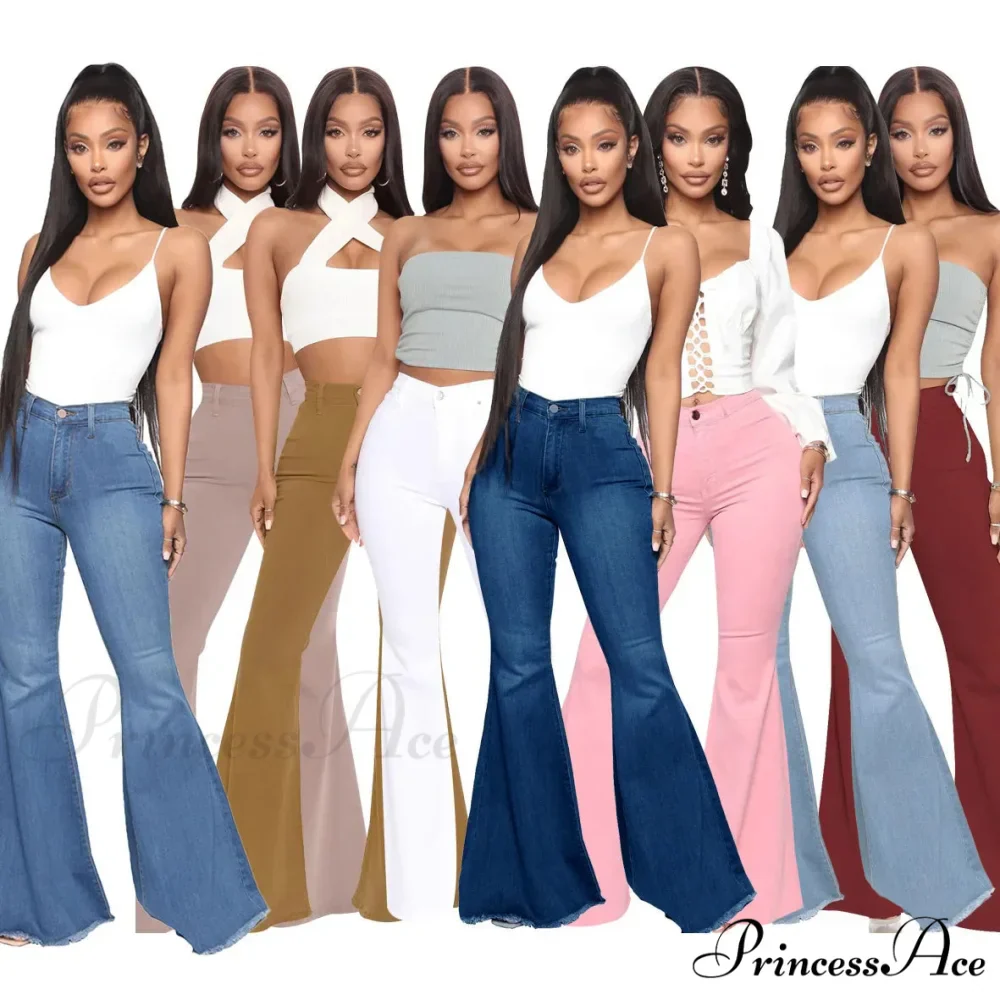 Stretch Slim Flare for Women Pink Bell Bottom 2024 High Waist Skinny Boot-cut Denim Woman Jean - Image 3
