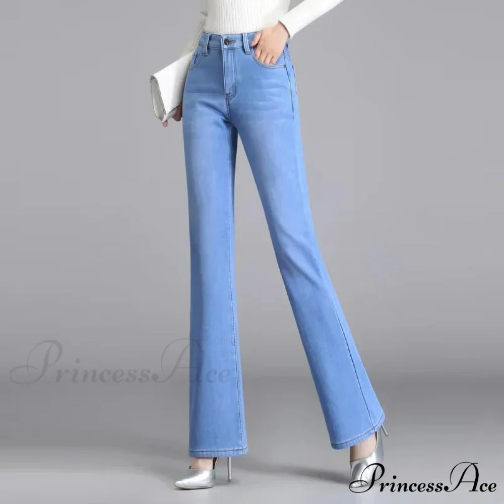 Elastic High Waist Woman Flare 2024 New Korean Fashion Clothing Pockets Slim Denim Solid Casual Flare Jean - Image 2