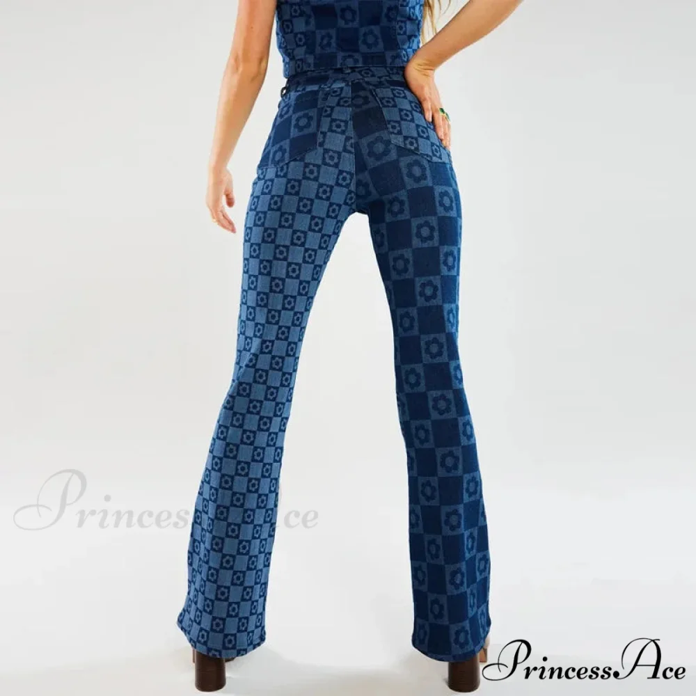 Stretch Fashion Print Women's High Waist Flare Women Long Summer Casual Streetwear Denim Pant Jean - Image 2