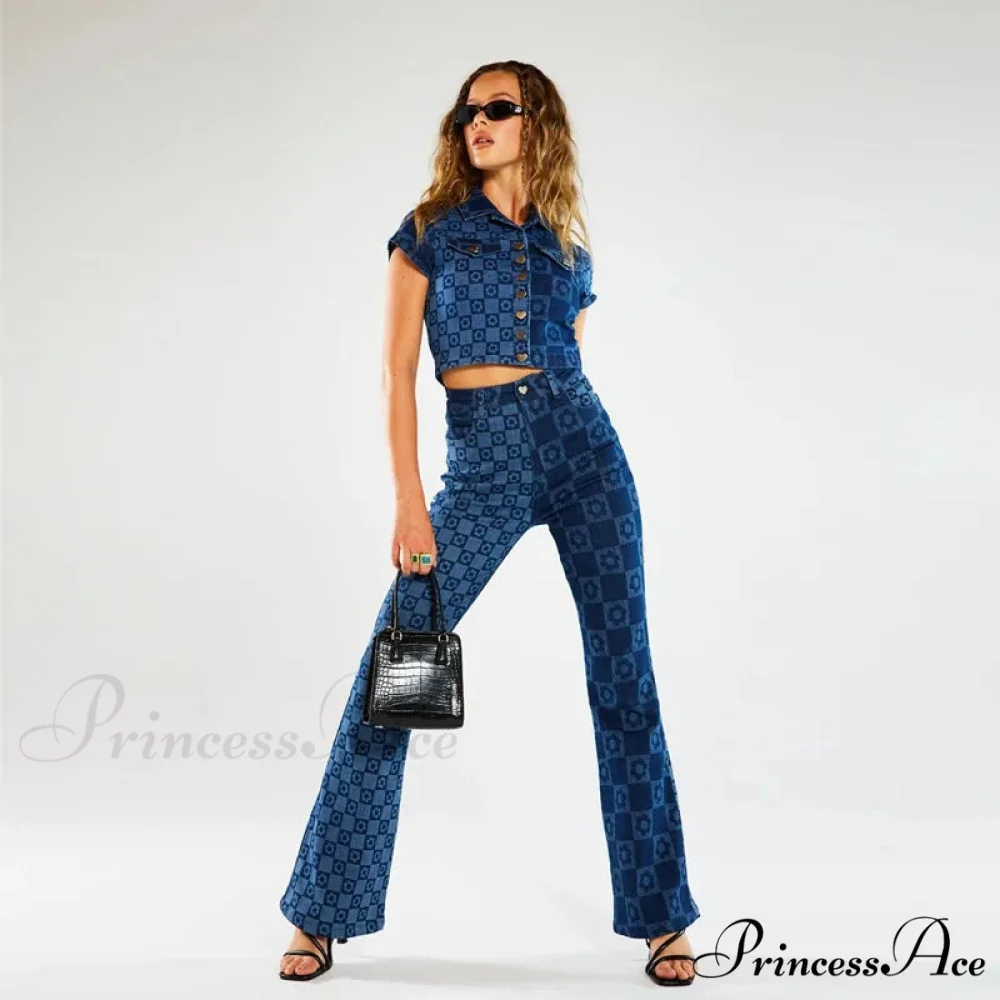 Stretch Fashion Print Women's High Waist Flare Women Long Summer Casual Streetwear Denim Pant Jean - Image 3