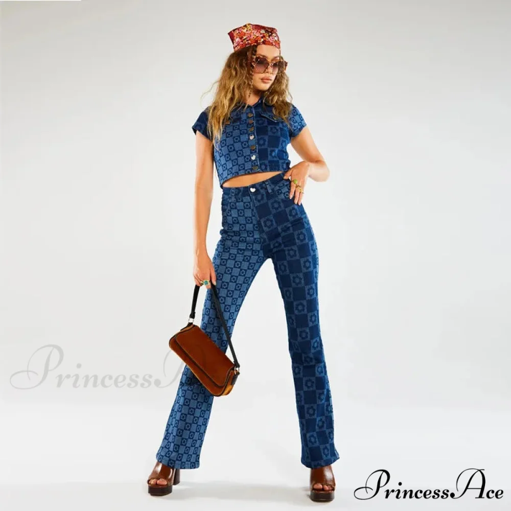 Stretch Fashion Print Women's High Waist Flare Women Long Summer Casual Streetwear Denim Pant Jean - Image 4