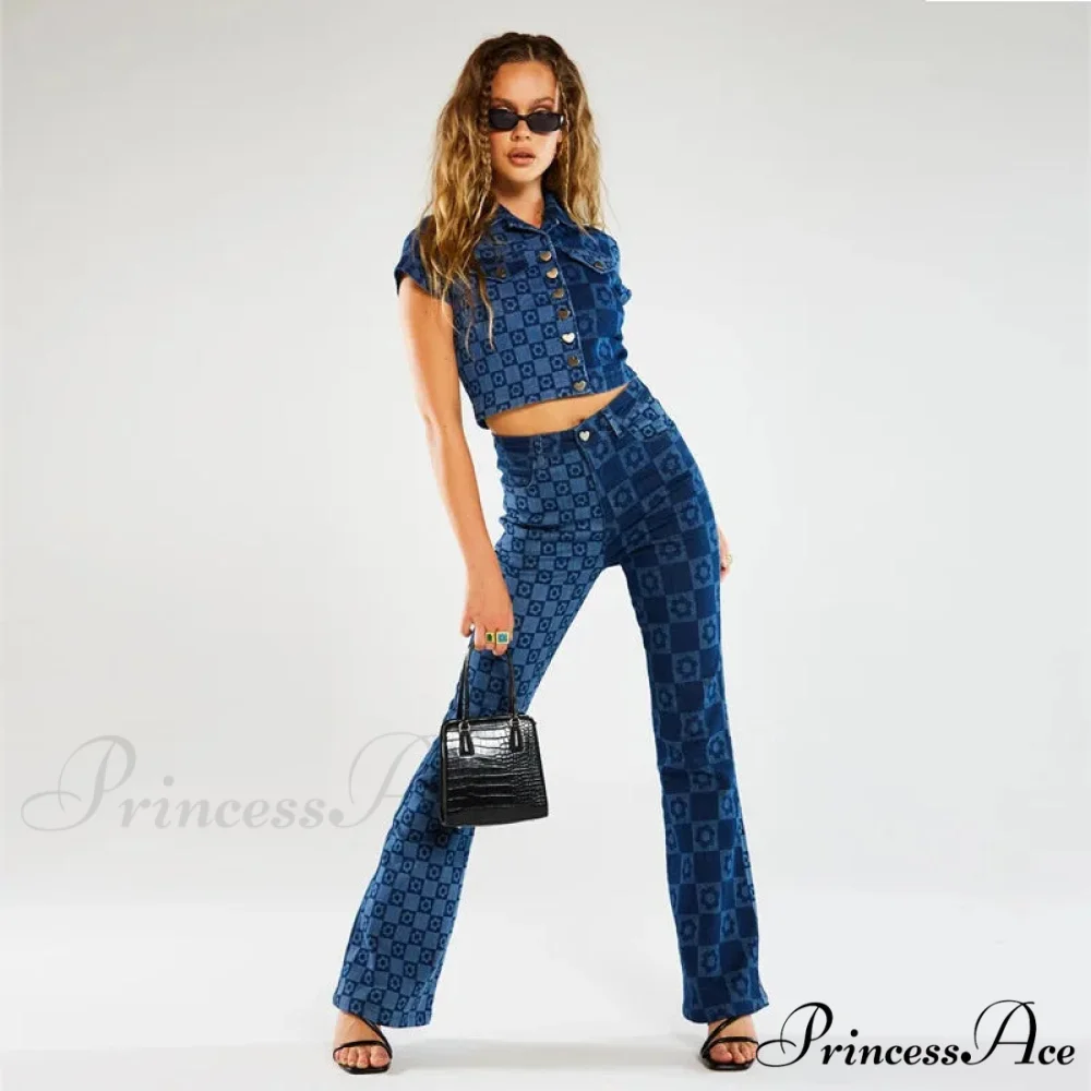 Stretch Fashion Print Women's High Waist Flare Women Long Summer Casual Streetwear Denim Pant Jean - Image 5