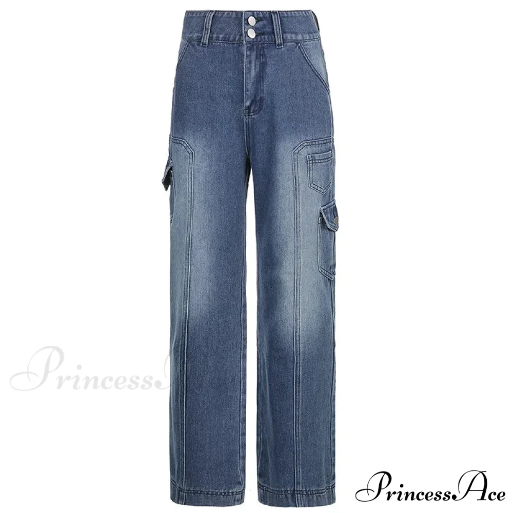 Fashion Streetwear Women Denim Trouser Loose Cargo Korean Autumn Winter Pockets Patchwork Baggy Jean - Image 2