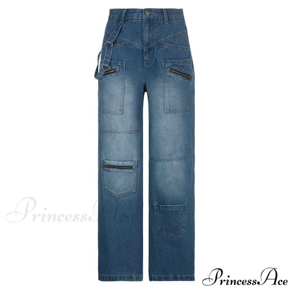 Fashion Streetwear Women Denim Trouser Loose Cargo Korean Autumn Winter Pockets Patchwork Baggy Jean - Image 3
