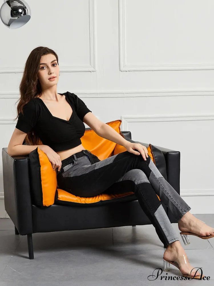 Stretch Patchwork Slim Fashion Vintage Streetwear Denim Jean - Image 3