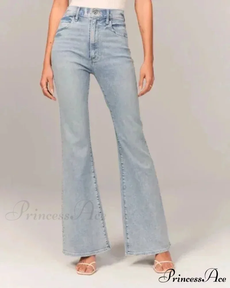 Flare Vintage Ladies Fashion Stretch Pocket Plus Size Wide Denim Jean - Image 2