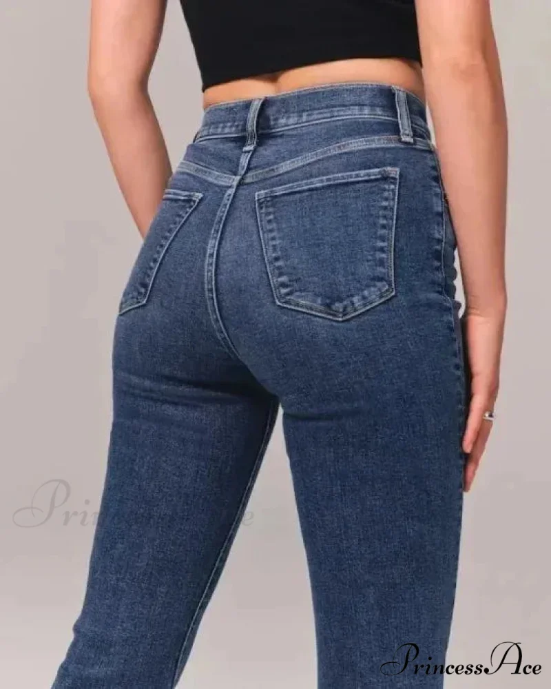 Flare Vintage Ladies Fashion Stretch Pocket Plus Size Wide Denim Jean - Image 3