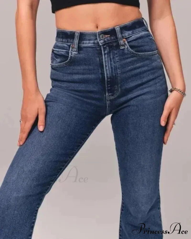Flare Vintage Ladies Fashion Stretch Pocket Plus Size Wide Denim Jean - Image 6