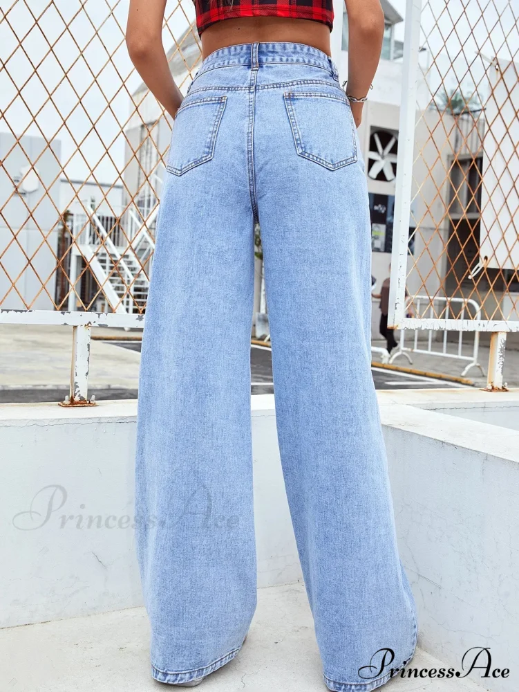 Retro Wide Loose Slimming High Street Straight Denim Jean - Image 2