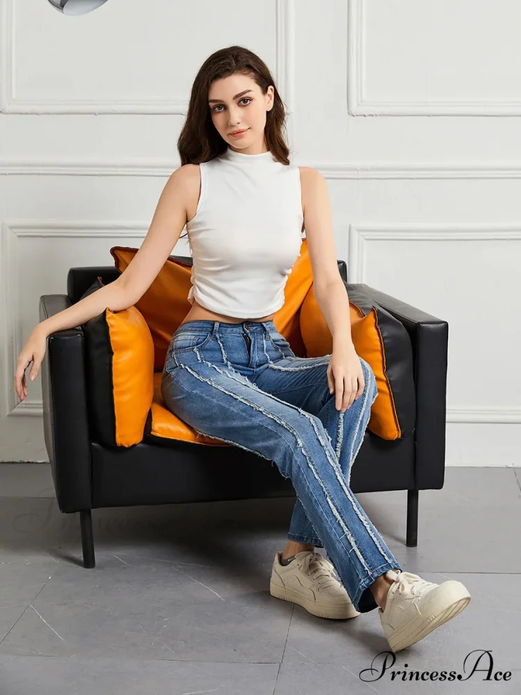 Stretch Flare Fashion Slim Splice Bottom Streetwear Denim Jean - Image 4