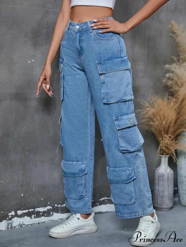 Vintage Loose Casual Middle Waist Hip Hop Straight Baggy Denim Jean - Image 4