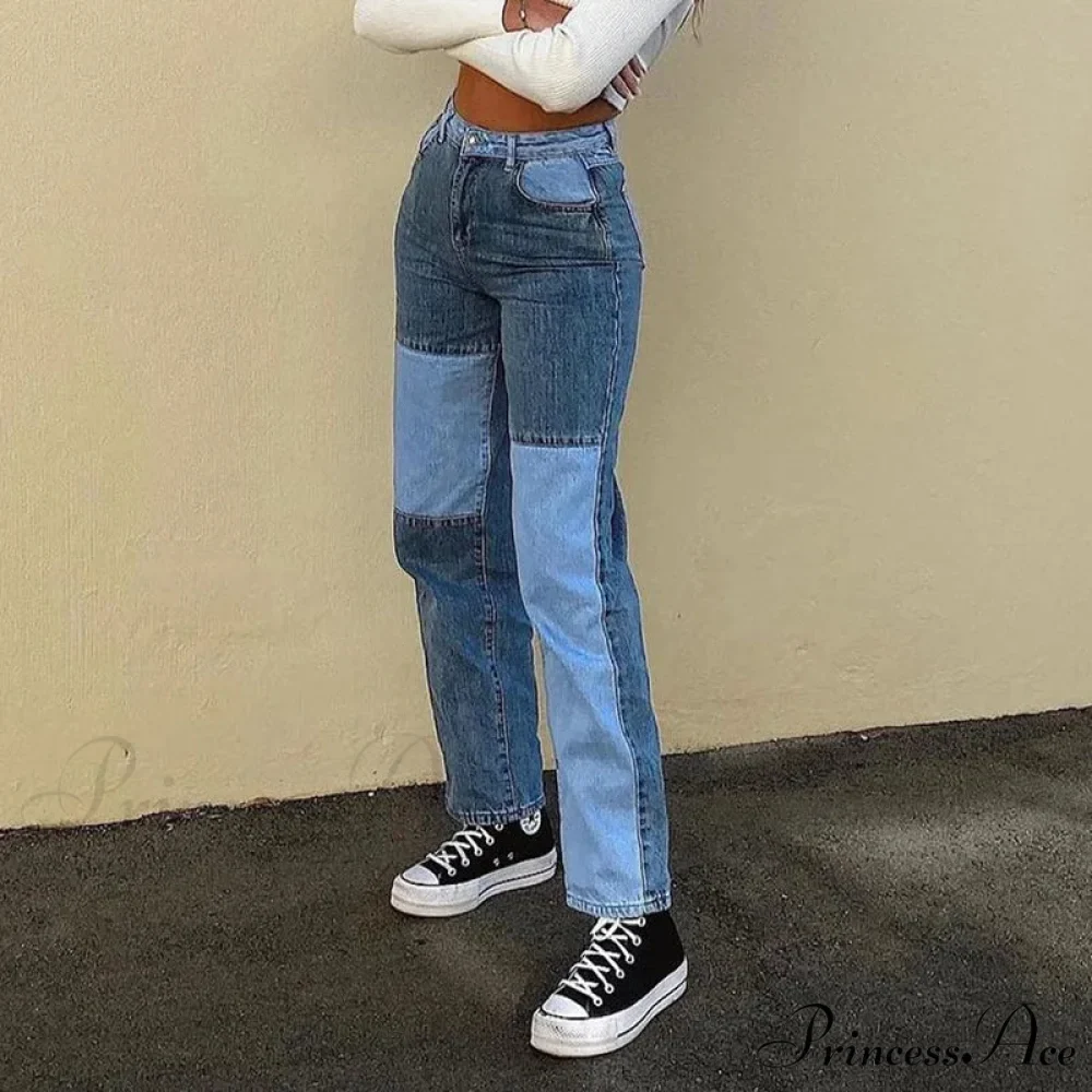 Splicing Thin Casual Straight Hip-Hop Street Denim Jean - Image 2