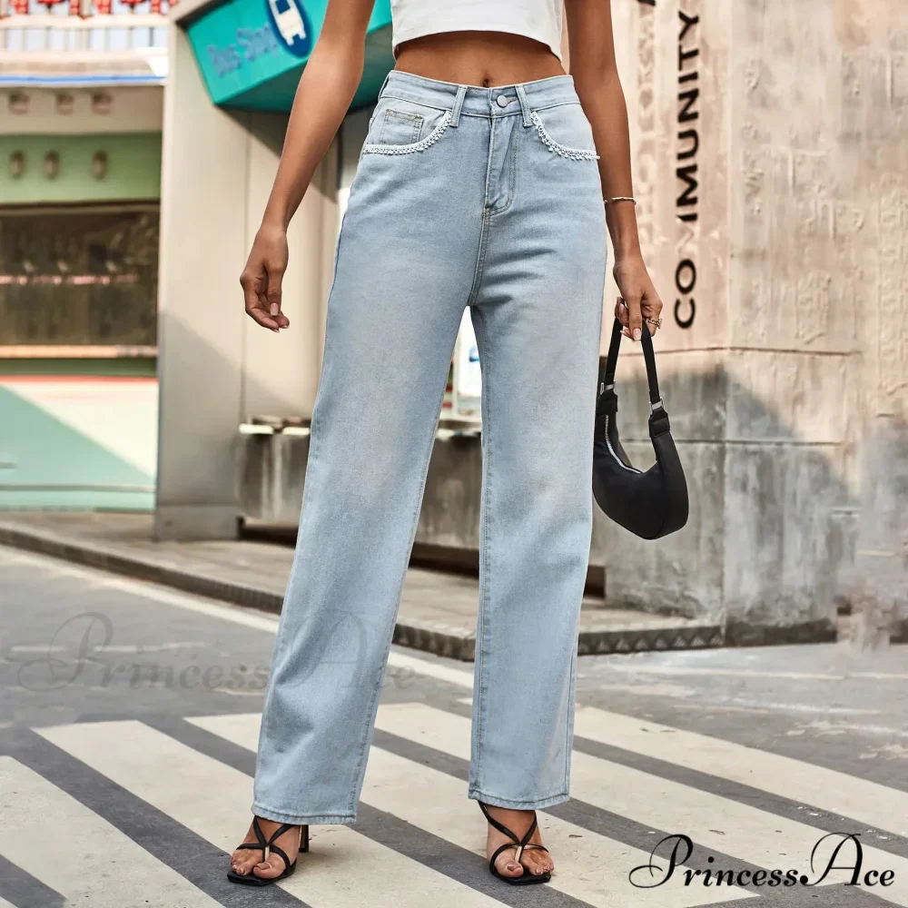 Simple New Loose Comfortable Fashion Slimming Light Blue Baggy Denim Jean - Image 4