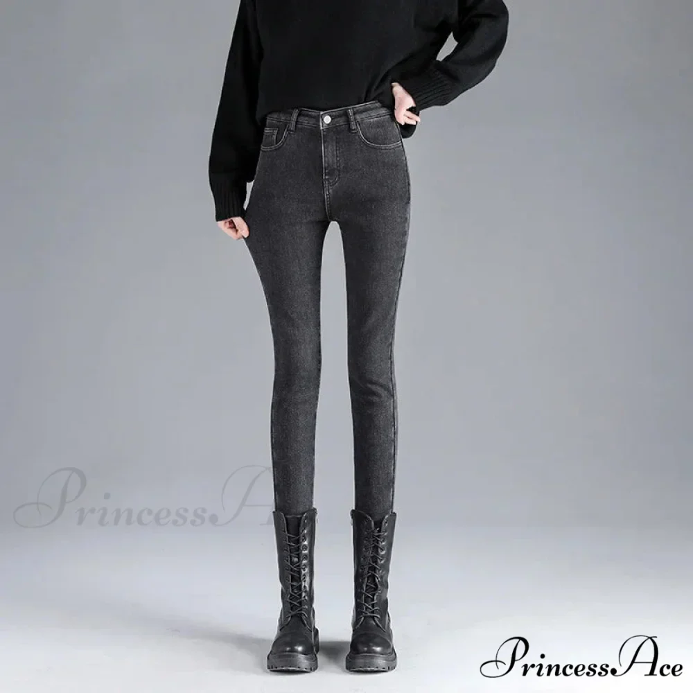 Winter Warm Thick Velvet High Skinny Slim Stretch Pencil Denim Jean - Image 4