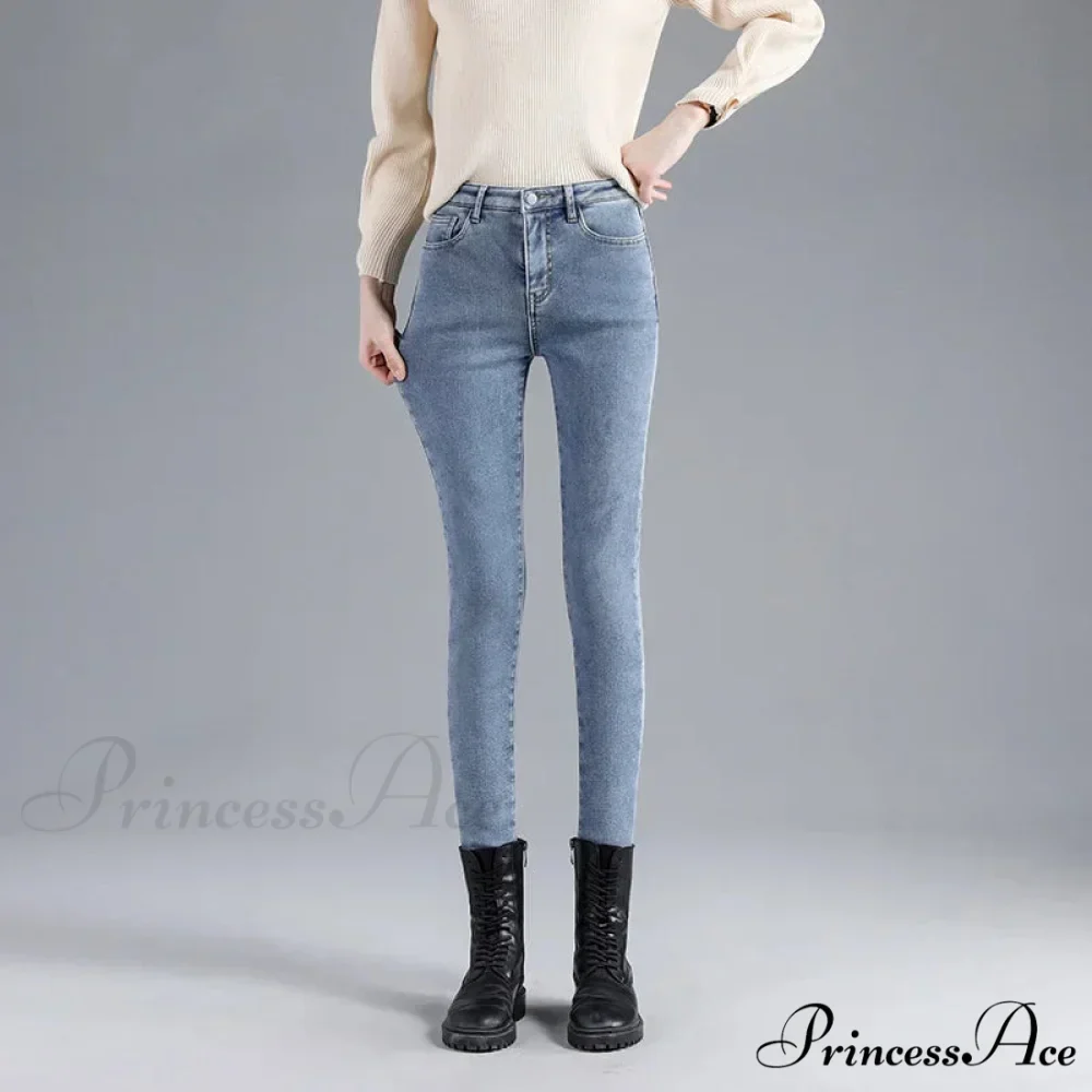 Winter Warm Thick Velvet High Skinny Slim Stretch Pencil Denim Jean - Image 5