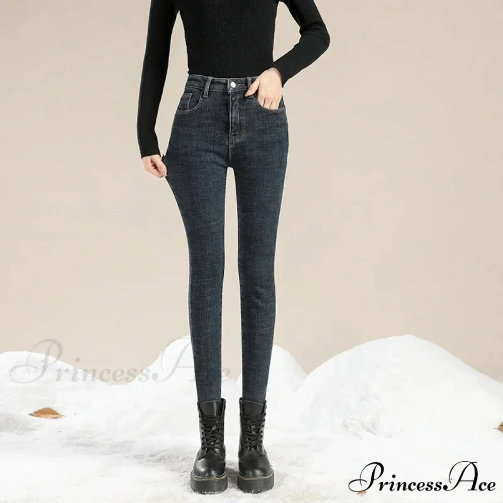Winter Warm Thick Velvet High Skinny Slim Stretch Pencil Denim Jean - Image 6