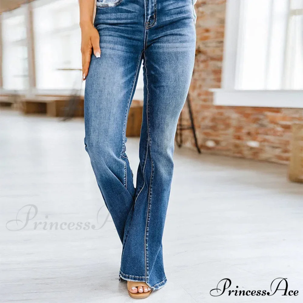 Patchwork Flared Vintage High Stretch Casual High Denim Jean - Image 2