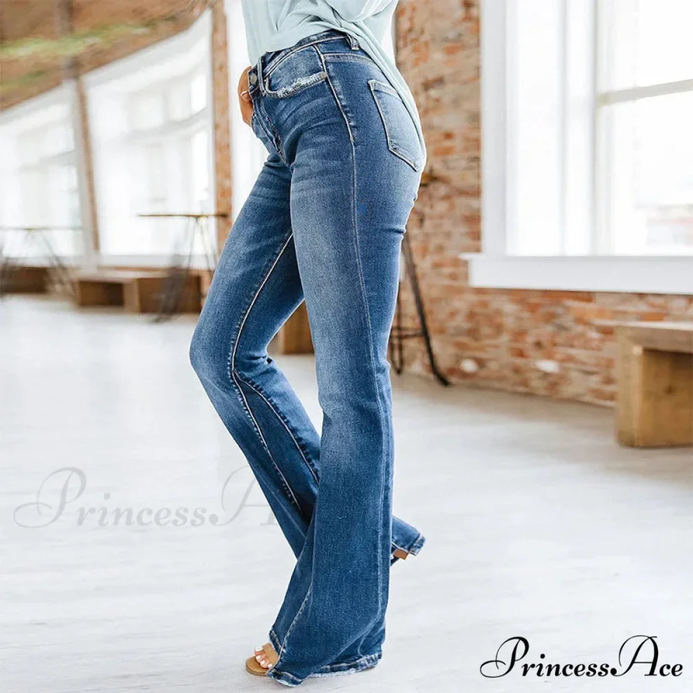 Patchwork Flared Vintage High Stretch Casual High Denim Jean - Image 3